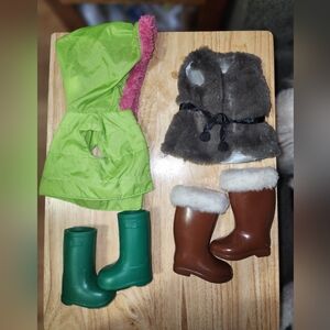 American Doll Winter Outfit with Green Coat and Brown Boots
